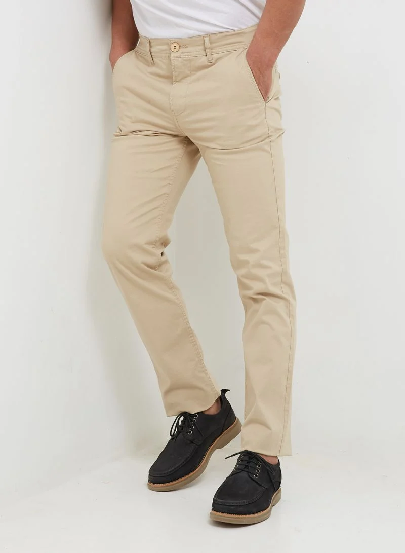 Men`s Gabardine Pants Slim Fit With Side Pockets Beige